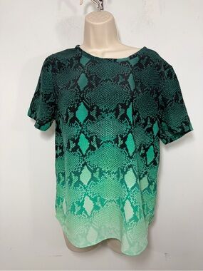 Equipment blouse small Green Ombre Snake-Print Short Sleeve Top